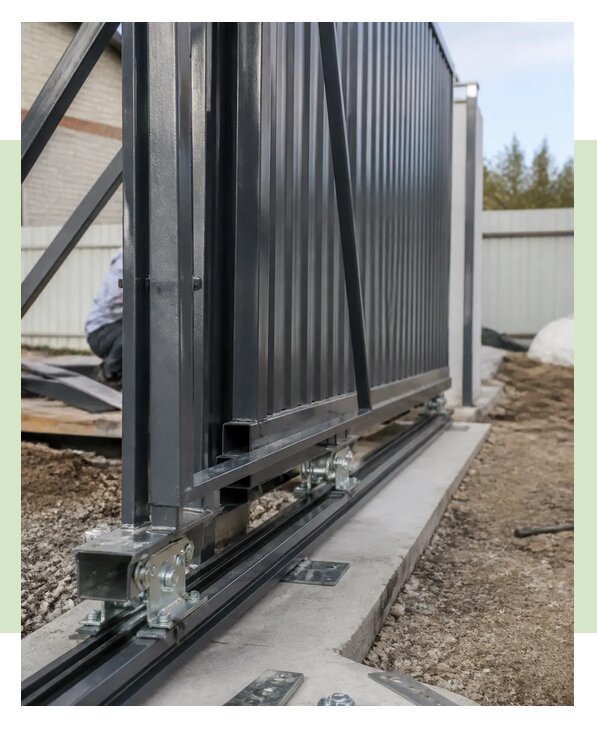 Откатные ворота из профнастила под ключ с установкой в Нальчике